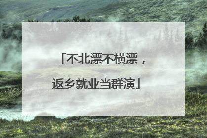 不北漂不横漂，返乡就业当群演